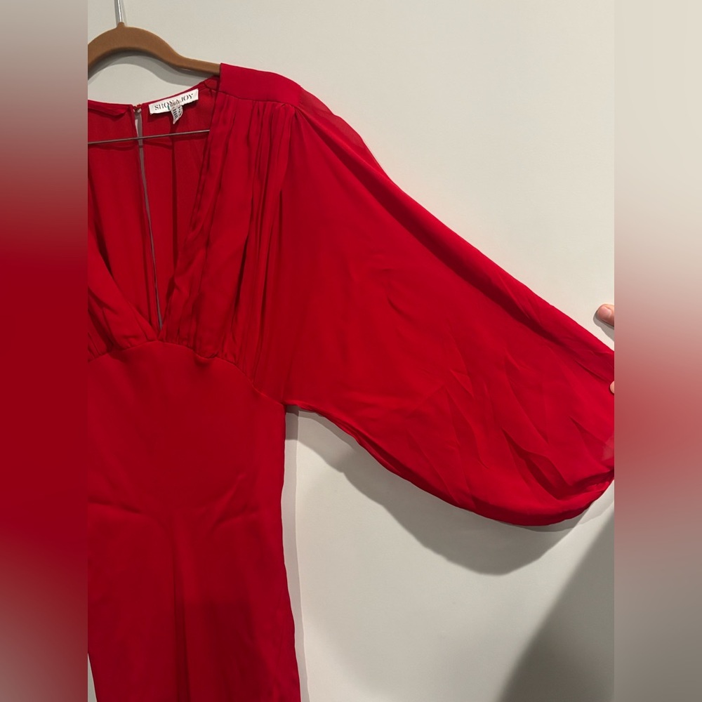 Shona Joy Amina Plunge Balloon Sleeve Red Maxi Dress - Picture 6 of 7